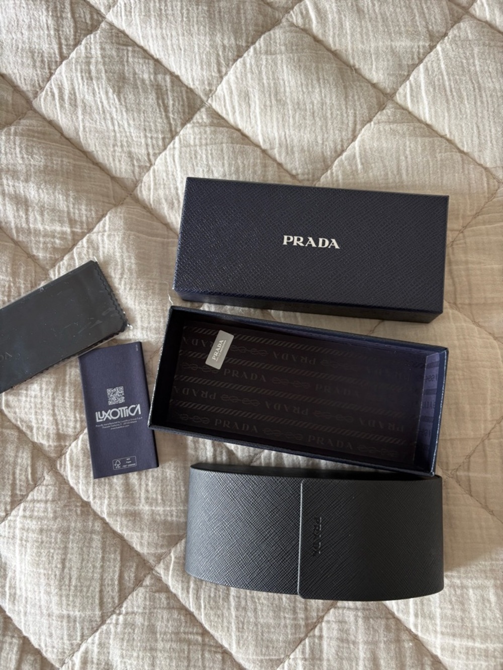 Prada Black Textured Eyewear Case with Navy Box - Picture 3 of 4